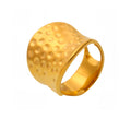 Wide Hammered Texture Open Cuff Rings Steel And Gold view 5