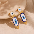Blue White Enamel Evil Eye Drop Earrings Gold Steel view 2