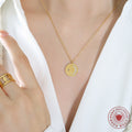 Round Disc Crescent Moon Zircon Pendant Gold Necklace view 3