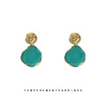 Gold Hammered Stud Teal Crystal Cluster Drop Earrings view 4