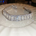 Silver Emerald Cut Rhinestone Wide Choker Necklace Single Style view 2
