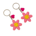 Beaded Pink Flower Keychain with Heart Charm and Silver Key Ring view 5