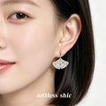 Gold Tone Clear Stone Pave Ginkgo Leaf Drop Earrings For Women view 2