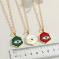 Gold Tone Hexagonal Eyelash Evil Eye Pendant Necklaces in Three Colors view 2