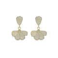 White Translucent Four Petal Gold Tone Dangle Earrings view 5