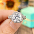 Silver Tone Round Center Ring With Square Halo and Pavé Band view 3