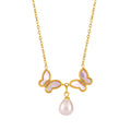 Gold Double Shell Butterfly Pendant Shell Pearl Necklace view 5