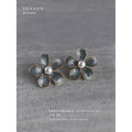 Dusty Blue Enamel Flower Pearl Center Stud Earrings view 1