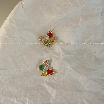 Gold-Tone Mini Multicolor Crystal Butterfly Stud Earrings