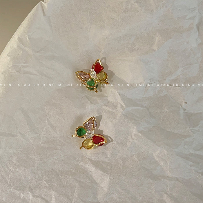 Gold-Tone Mini Multicolor Crystal Butterfly Stud Earrings