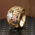 Multi Tone Flower Openwork Wide Band Ring Silver Gold view 3
