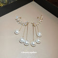 Crystal Vine Ear Climbers With Pearl Chain Drops Statement Jewelry view 3
