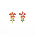 Red and Teal Flower Gold Tone Dangle Stud Earrings view 5