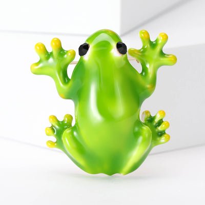 Bright Green Enamel Frog brooch shown in front product view