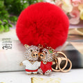 Jeweled Two Pig Couple Keychain with White and Red Enamel Outfits view 3