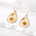 Gold Tone Teardrop Pressed Daisy Resin Necklace and Earring Options view 2