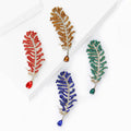 Long Crystal Fern Leaf Brooch in Amber Green Red or Blue view 2