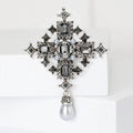 Baroque Cross Crystal Brooch With Pearl Drop in Six Colors view 2
