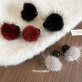 Faux Fur Double Ball Stud Earrings in Black Gray and Red view 1