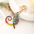 Rainbow Rhinestone Chameleon Keychain Gold Tone Charm view 8