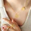Smiley Face Good Luck Disc Pendant Necklace Three Tones view 3