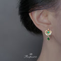 Gold-Tone Moon Star Green Crystal Teardrop Drop Earrings view 2