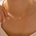 Gold Titanium Steel Flower Station Necklace Delicate Chain view 3