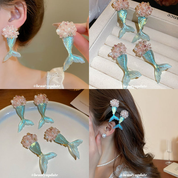 Blue Pink Mermaid Tail Hair Clip Pair Or Matching Earring Pair
