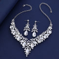Black Silver Tone Pearl Crystal Scroll Pearl Look Four Designs Metal Necklace and Earring view 3