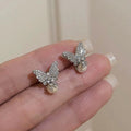 Silver Tone Marquise Crystal Butterfly Stud Earrings view 3