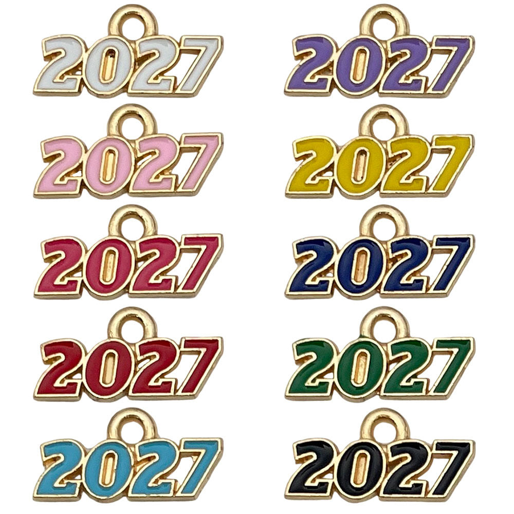 KC Gold Enamel Zinc Alloy 2026 2027 2028 Year Number Charm Pendant for DIY Jewelry — 9×18mm