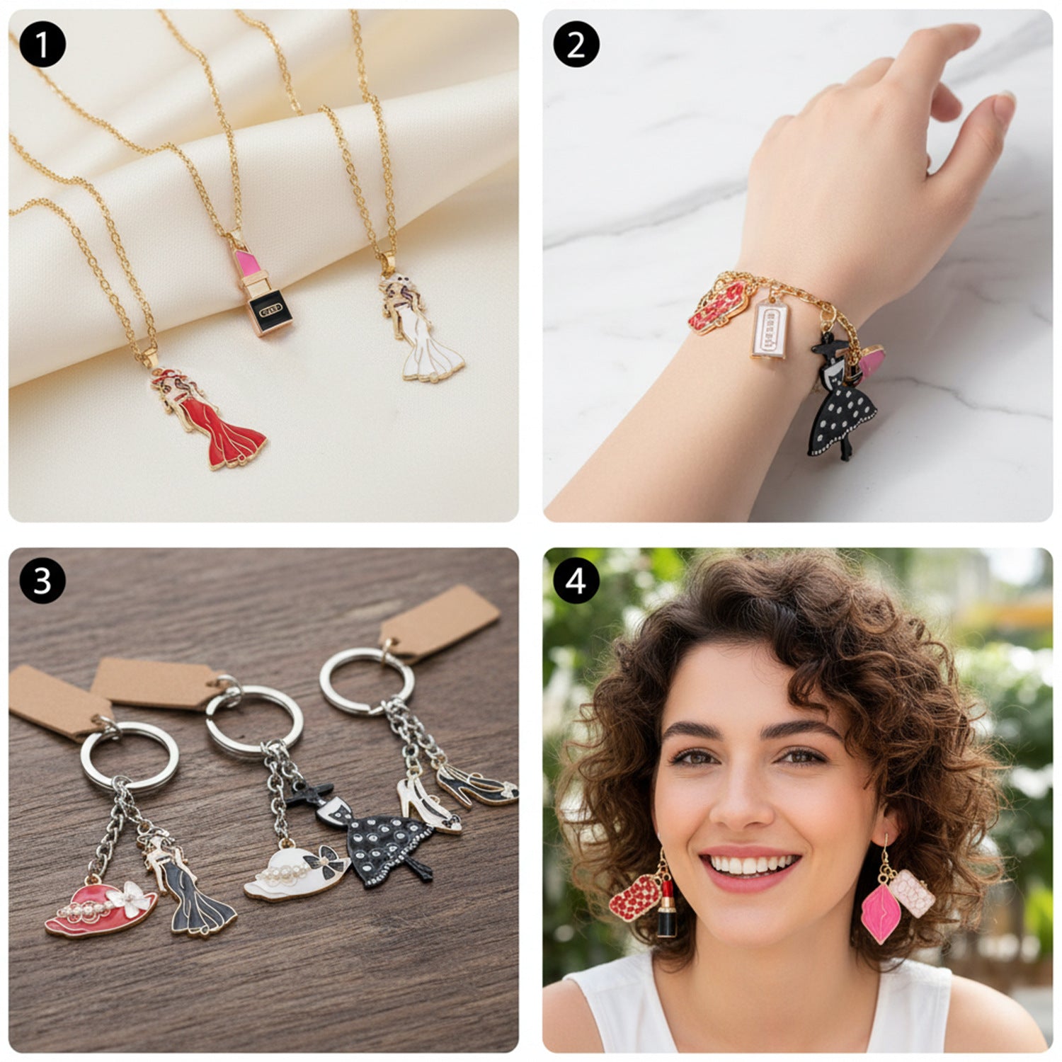 Zinc Alloy Enamel Lipstick High Heel Charm Pendant for Necklace Bracelet Earring Making