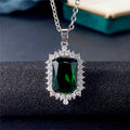 Silver Tone Green Rectangular Halo Pendant Necklace view 2