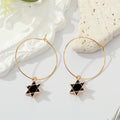 Gold Tone Black Enamel Symbol and Wine Bottle Hoop Drop Earrings view 3