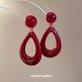 Glossy Burgundy Open Teardrop Statement Drop Earrings view 2