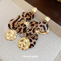 Leopard Disc and Gold Sequin Cascade Drop Earrings view 4