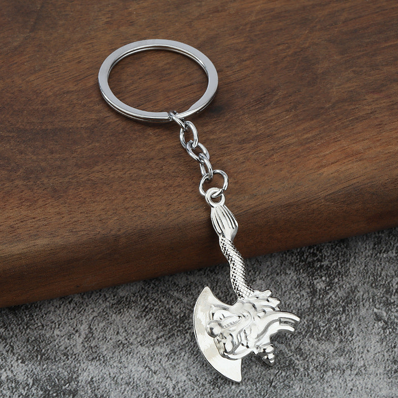 Vintage Dragon Axe Metal Keychain for Bag Charm and Car Key Ring
