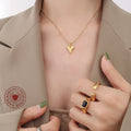 Gold Rose Steel Puffy Heart Pendant Snake Chain Necklace view 3
