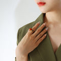 Open Dual Stone Ring Red Stone Tiger Eye Gold Steel Finish view 6