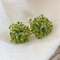 Green Crystal Cluster Flower Stud Earrings With Decorative Details view 6