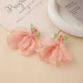 Pink Sheer Flower and Green Leaf Beaded Stud Earrings view 3