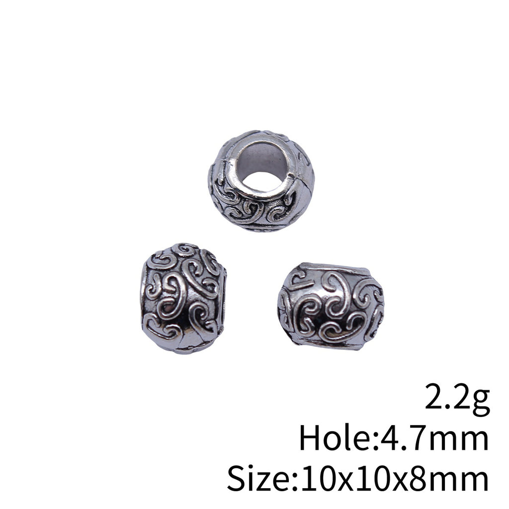 10x10x8mm 2.2g Antique Silver Zinc Alloy Carved Round Spacer Beads Large Hole for DIY Bracelet Making