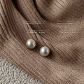 White Round Pearl Stud Earrings Gold Tone Metal Posts view 1