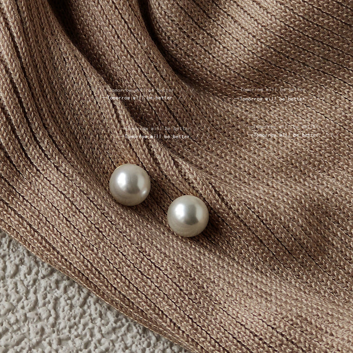 White Round Pearl Stud Earrings Gold Tone Metal Posts