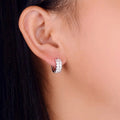 Silver Tone Multi Row Clear Stone Huggie Hoop Earrings view 3