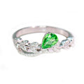 Silver Leaf Vine Green Teardrop Pear CZ Ring Sizes 6-10 view 5