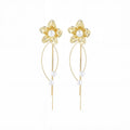 Gold Flower Pearl Look Chain Long Dangle Stud Earrings view 5