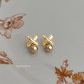 Gold Silver Metal X Knot Glass Pearl Stud Earrings view 3