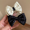 Polka Dot Fabric Bow Multi-Tooth Hair Comb Black White view 2