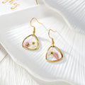 Gold Tone Triangular Pressed Flower Drop Earrings in Four Designs view 4